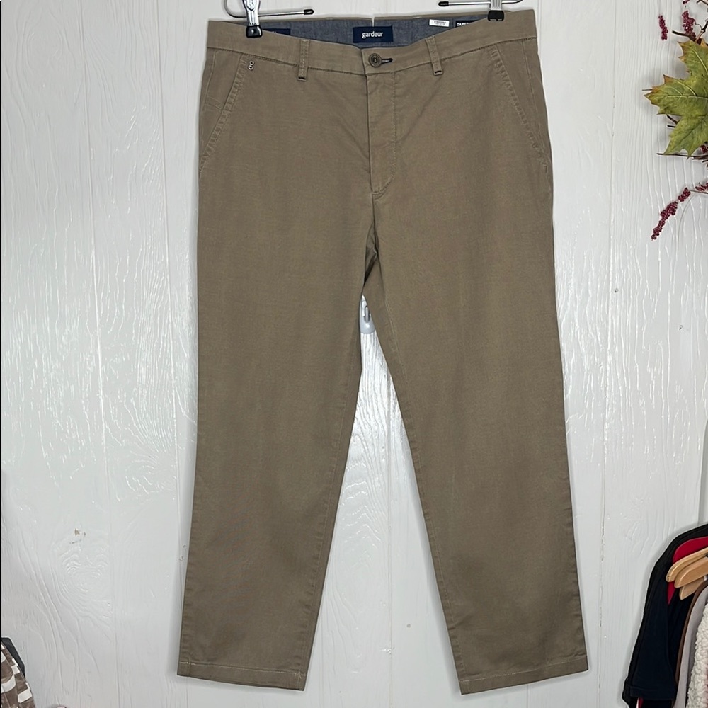 Gardeur Terrell Khaki Tan Chino Pants with Flat-Front Tapered Fit